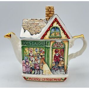 James Sadler Teapot Merry Christmas Toys Galore Store 1999 Holiday England‎ Vtg